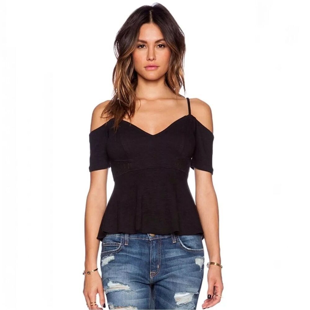 Free People ‘In Love’ Convertible Peplum Top in Black XS Coquette Boho Romantic